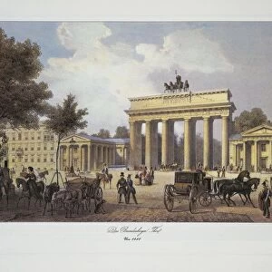 Germany, Berlin, Brandenburg Gate from Unter den Linden Avenue, illustration