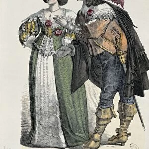 Germany, Couple in traditional costumes, print