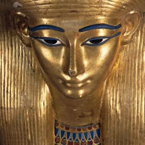 Gilded wooden sarcophagus of Tuya, detail, face, New Kingdom, Dynasty XVIII
