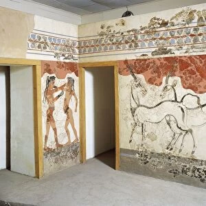 Greek civilization, frescoes depicting antelopes and young boxers, from Akrotiri, Thera, Santorini, Greece