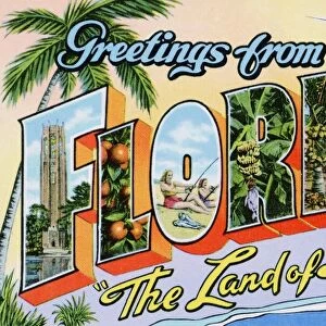 Greetings from Florida, The Land of Sunshine Postcard. ca. 1942, Greetings from Florida, The Land of Sunshine Postcard