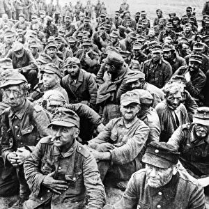Hitlerite soldiers of the 1944 variety ready for transportation into a prisoners camp in soviet russia