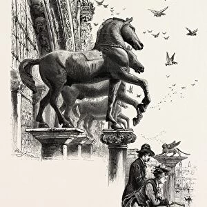 HORSES OF ST. MARK, SAN MARCO, VENICE, ITALY, 19th century engraving