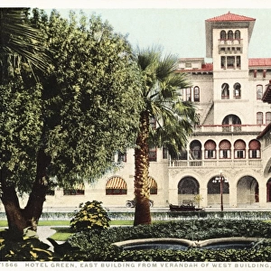 Hotel Green, East Building from Verandah of West Building, Pasadena, California Postcard. ca. 1915-1925, Hotel Green, East Building from Verandah of West Building, Pasadena, California Postcard