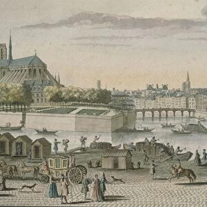 Ile de la Cite (City island), Notre-Dame Cathedral and the Banks of the Seine in Paris in 1770, detail, 18th Century