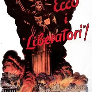 Italian World War II poster. Here are the liberators. Shows the Statue
