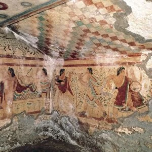 Italy, Lazio Region, Viterbo Province, Tarquinia, Tomb of the Leopards, Frescoes