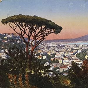 Italy, Naples and Vesuvius from Posillipo Hill, postcard, 20th century
