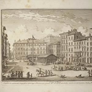 Italy, Rome, Campo dei Fiori with the gallows and the fountain for the market, 1747, engraving