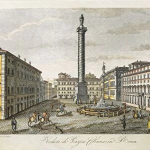Italy, Rome, Piazza Colonna with Marco Aurelios Column, engraving