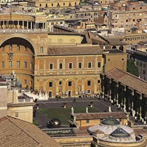 Italy, Rome, Vatican City, Aerial view of court of Pigna in Vatican Museums