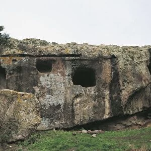 Italy, Sardinia Region, Bonorva, province of Sassari, Necropolis or Domus de Janas of Sant Andrea Priu, rock-cut tombs