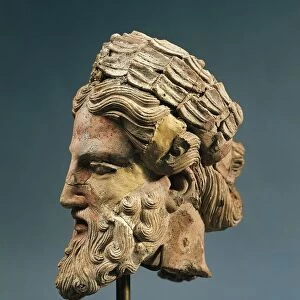 Italy, Umbria, Orvieto, Zeus head from the Via San Leonardo Temple, polychrome terracotta work