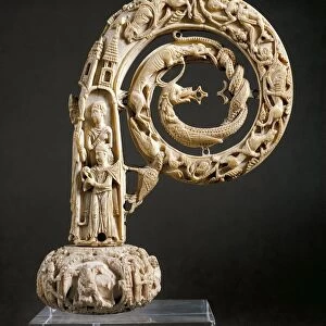 Ivo of Chartres carved ivory crozier, Curved top from Treasury of Beauvais Cathedral
