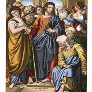 Jesus defending the woman taken in adultery against the Scribes and the Pharisees