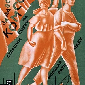 Long Live the Komosol, 1924. Soviet propaganda poster by Alexander Samokhvalov