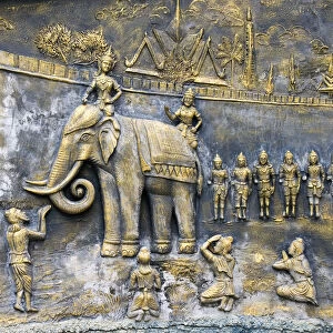 Malaysia, Wat Nikrodharam, bronze bas relief in Buddhist shrine at Alor Setar