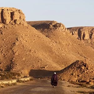 Man walking on the Chenini village road, Chenini, Tunisia