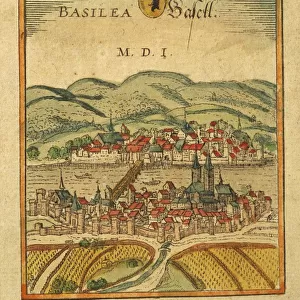 Map of Basel from Civitates Orbis Terrarum by Georg Braun, 1541-1622 and Franz Hogenberg, 1540-1590, engraving