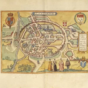 Map of Canterbury from Civitates Orbis Terrarum by Georg Braun, 1541-1622 and Franz Hogenberg, 1540-1590, engraving