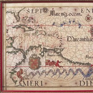 Map of Caribbean, Antilles and Northern South America, by Diego Homen, from portolan chart, 1561