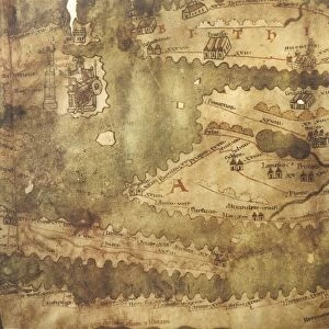 Map of Constantinople and Marmara Sea, from Tabula Peutingeriana, Peutinger table, medieval map of Roman roads, copy after Roman original, drawing