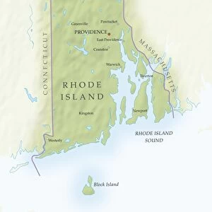 Map of Rhode Island, close-up
