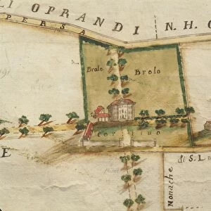 Map of Villa Contarini at Piazzola sul Brenta, Padua province, courtyards and gardens around the Villa