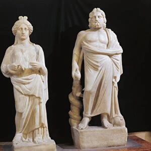Marble statue of Asclepius, god of medicine, and his daughter Hygieia, goddess of health, from Mohamara Sidi-Bishr
