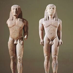 Marble statues representing brothers Kleobis and Biton