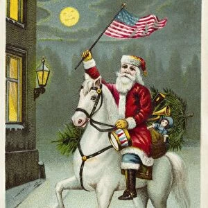 A Merry Christmas Postcard of Santa Riding a White Horse. A Merry Christmas Postcard of Santa Riding a White Horse