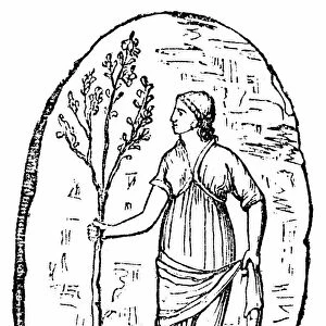Minerva, Ancient Roman goddess, Pallas Athena in the Greek pantheon. Minerva holding