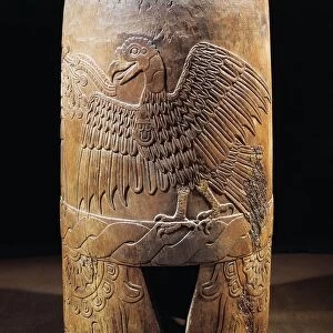 Mixtec civilization, Mexico, Wooden drum with figure of eagle, From Malinalco