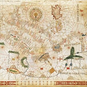 Nautical chart of Italy, with Genoa and Venice and the Balkan region, third chart from a nautical atlas of the Mediterranean Sea in three charts, by Pietro Giovanni Prunus, 1651