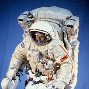 The orlan-dma semi-hard spacesuit with the umk device, 1990