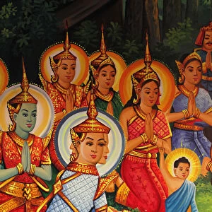Painting depicting Buddhas birthday (Wesak) in Wat Than