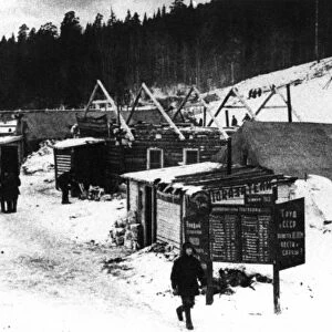 Perm, siberia, ussr 1943, barracks of corrective labor camp (part of gulag) for builders of the panyshevsky electric station