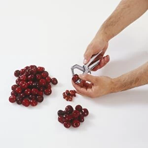 Person stoning cherries