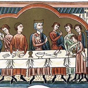 A Plantagenet king of England dining (Henry IIja Reigned 1154-89) Chromolithograph