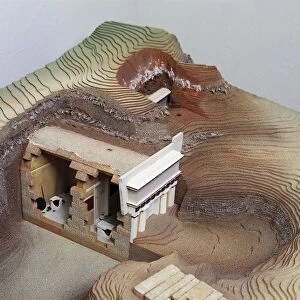 Plastic model of Vergina royal tombs, reconstruction of necropolis area with cross-section of Macedonian tomb