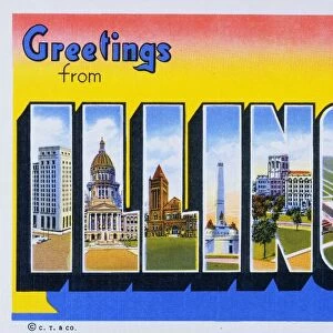 Postcard of Greetings from Illinois. ca. 1930s, Postcard of Greetings from Illinois
