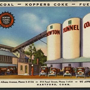 Postcard of Newton Tunnel Coal Company Silo. ca. 1932, Coal - Koppers Coke - Fuel Oil Quality & Service Since 1873 Newton Tunnel Coal Co. Offices: 3 Albany Avenue, Phone 2-2136 - 218 Pearl Street, Phone 7-4131 - We Appreciate Your Business Hatford, Conn