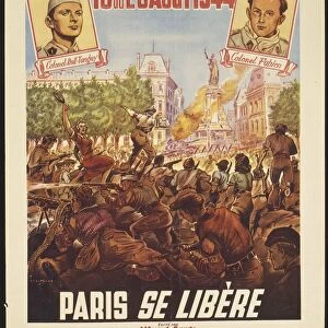 Poster on liberation of Paris, August 18-25, from World War II, 1944