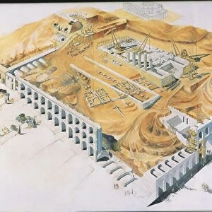 Reconstruction of Roman building yard on top of Byrsa Hill, Carthage, fresco by architect J. M. Gassend