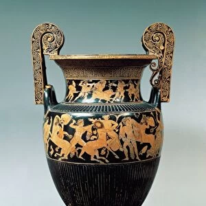 Red-figure pottery, Attic krater with scenes of Calydonian boar hunt and fight between Centaurs, from the Etruscan necropolis at Spina, Emilia Romagna region, Italy