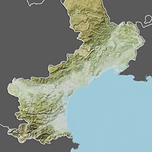 Region of Languedoc-Roussillon, France, Relief Map
