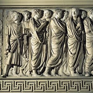 Relief depicting procession of priests and court, on Ara Pacis Augustae, altar built between 13 and 9 B. C