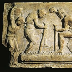 Relief portraying satyrs pressing grapes