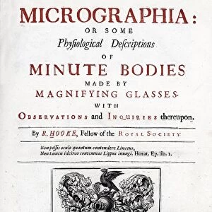 Robert Hooke (1635 - 1703) English scientist. Title page of a 1745 edition of his work Micrographia