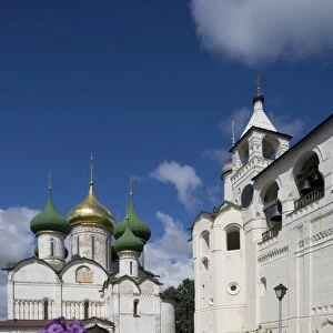 Russia, Suzdal, Cathedral of Transfiguration and gabled belfry